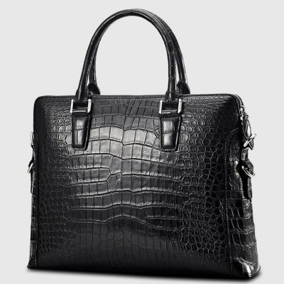 Luxury Crocodile Briefcase, Luxury Crocodile Laptop Bag for Men-Black-Right