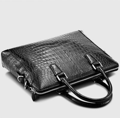 Luxury Crocodile Briefcase, Luxury Crocodile Laptop Bag for Men-Black-Top