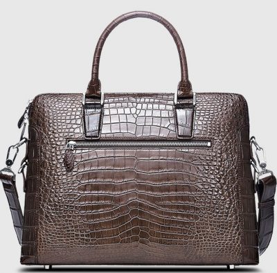 Luxury Crocodile Briefcase, Luxury Crocodile Laptop Bag for Men-Brown-Back