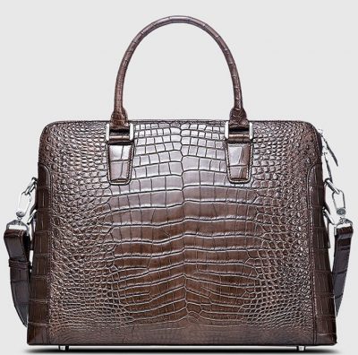 Luxury Crocodile Briefcase, Luxury Crocodile Laptop Bag for Men-Brown-Front