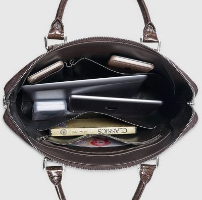 Luxury Crocodile Briefcase, Luxury Crocodile Laptop Bag for Men-Brown-Inside