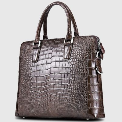 Luxury Crocodile Briefcase, Luxury Crocodile Laptop Bag for Men-Brown-Right