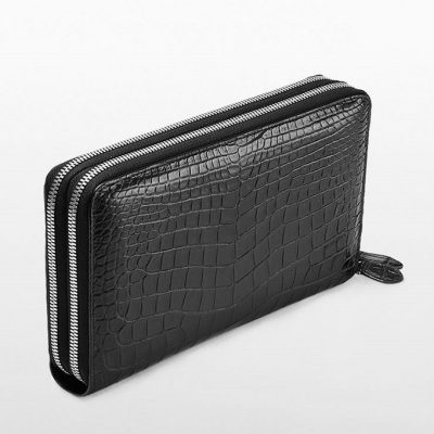 Mens Crocodile Clutch Bag, Large Crocodile Wallet-Double zipper