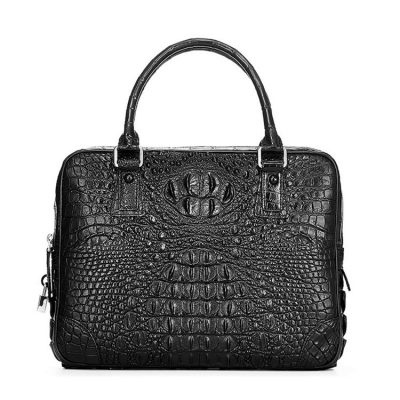 Small Black Genuine Crocodile Briefcase Bag-Front