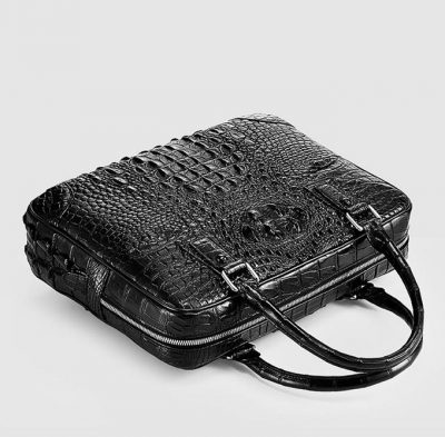 Small Black Genuine Crocodile Briefcase Bag-Top