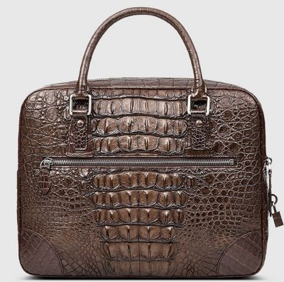 Small Brown Genuine Crocodile Briefcase Bag-Back