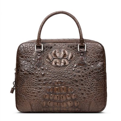 Small Brown Genuine Crocodile Briefcase Bag-Front