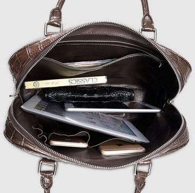 Small Brown Genuine Crocodile Briefcase Bag-Inside