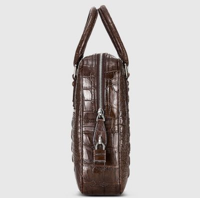Small Brown Genuine Crocodile Briefcase Bag-Side
