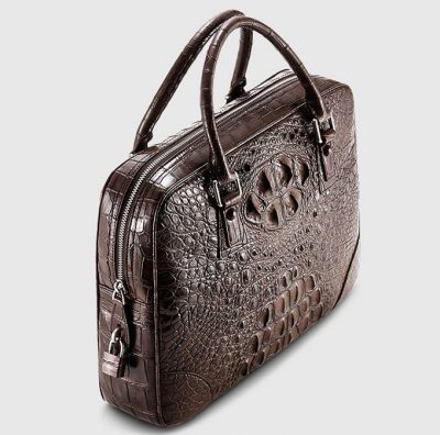 Small Brown Genuine Crocodile Briefcase Bag-Top