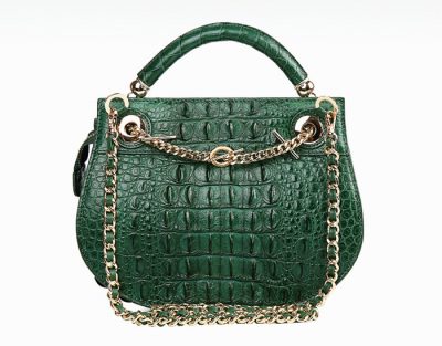 Stylish Crocodile Evening Handbag-Dark-Green-Back