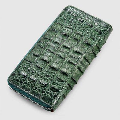 Womes Genuine Crocodile Long Wallet, Crocodile Purse-Green-Back