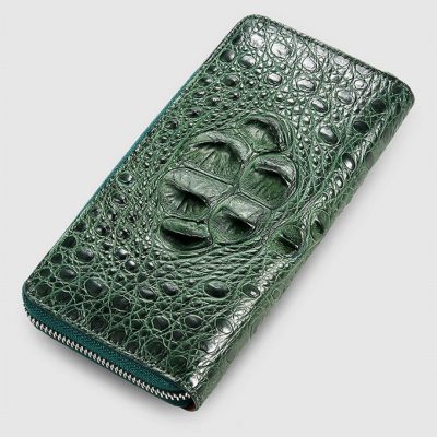 Womes Genuine Crocodile Long Wallet, Crocodile Purse-Green-Front