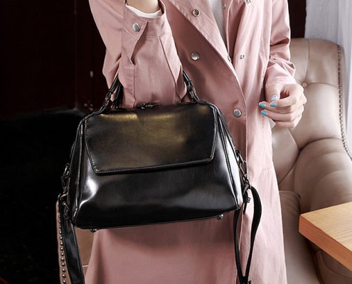 Adona Leather Handbag-Black