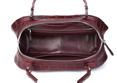 Classic Crocodile Top-Handle Handbag-Wine Red-Inside