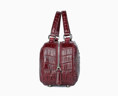 Classic Crocodile Top-Handle Handbag-Wine Red-Side
