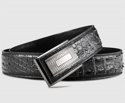 Elegant, Stylish Genuine Crocodile Belt-Black-Buckle