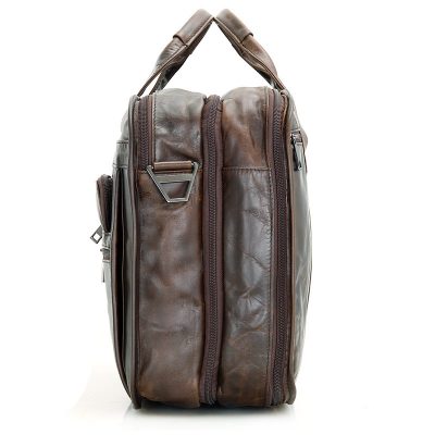 Genuine Vintage Leather Men's Chocolate Briefcase Messenger Laptop Bag-Side