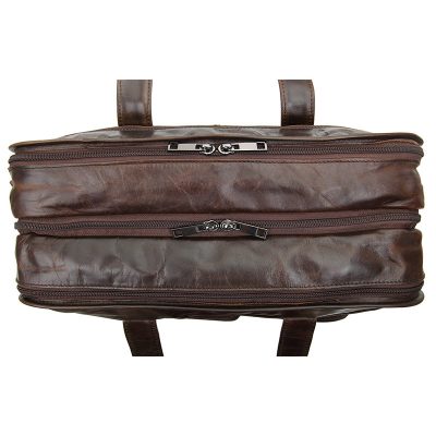 Genuine Vintage Leather Men's Chocolate Briefcase Messenger Laptop Bag-Top