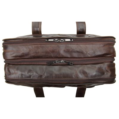 Genuine Vintage Leather Men's Chocolate Briefcase Messenger Laptop Bag-Top