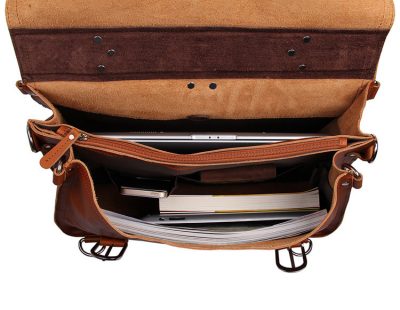 Leather Messenger Bag, Leather Briefcase Backpack-Inside