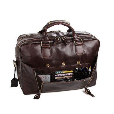 Leather Travel Briefcase, Large Leather Briefcase for Men-Pocket