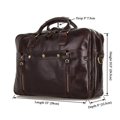Leather Travel Briefcase, Large Leather Briefcase for Men-Size