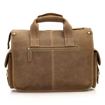 Men's Brown Leather Briefcase Laptop Hand Bag-Back