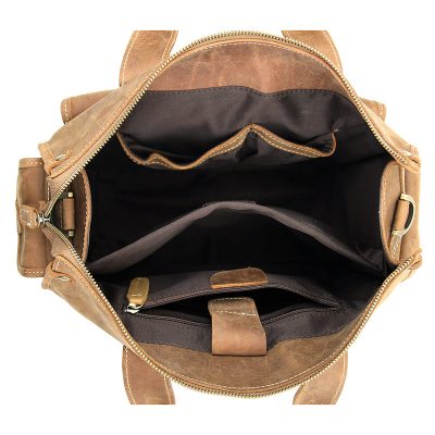 Men's Brown Leather Briefcase Laptop Hand Bag-Inside