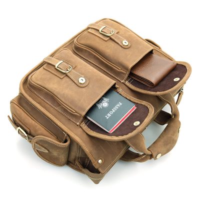 Men's Brown Leather Briefcase Laptop Hand Bag-Pocket