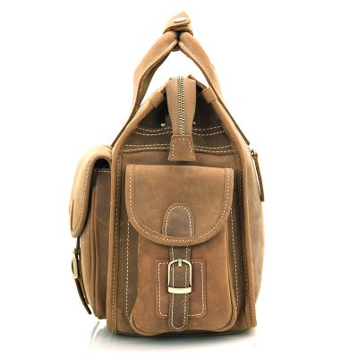 Men's Brown Leather Briefcase Laptop Hand Bag-Side