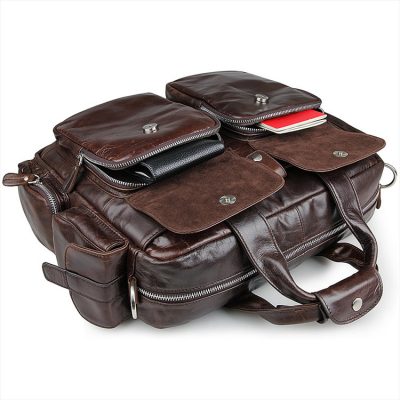 Men's Style Leather Travel Briefcase-Pockets