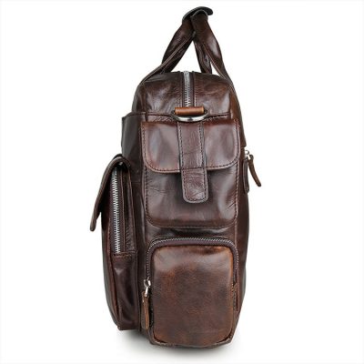 Men's Style Leather Travel Briefcase-Side