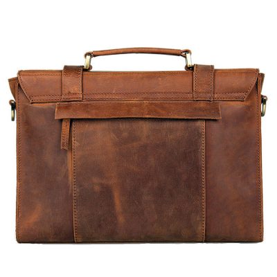 Slim Leather Messenger Bag, Leather Laptop Bag-Back