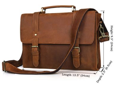 Slim Leather Messenger Bag, Leather Laptop Bag-Size