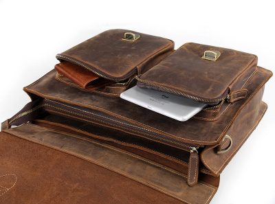 yle Men's Leather Messenger Bag Briefcase Laptop Bag-Pockets