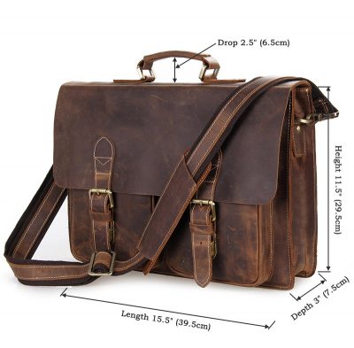 Style Men's Leather Messenger Bag Briefcase Laptop Bag-Size