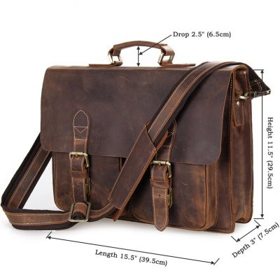 Style Men's Leather Messenger Bag Briefcase Laptop Bag-Size