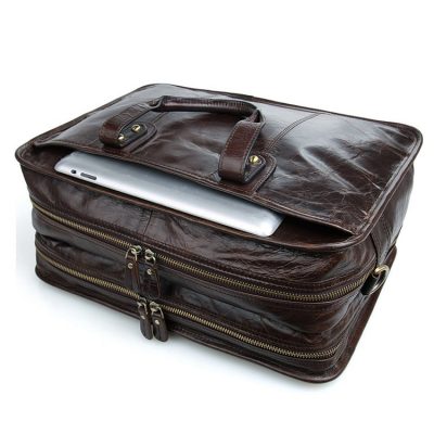 Stylish Leather Briefcase, Leather Laptop Messenger Bag-Top