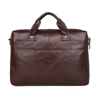 Vintage Leather Briefcase Laptop Messenger Bag with Removable Shoulder Strap-Back