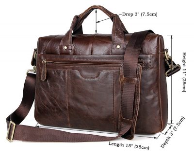 Vintage Leather Briefcase Laptop Messenger Bag with Removable Shoulder Strap-Size