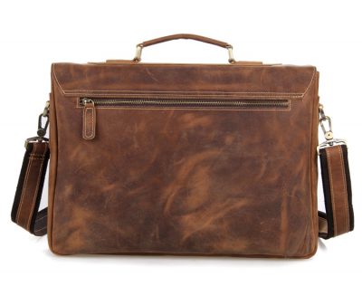 Vintage Leather Messenger Bag in Brown with Adjustable Shoulder Strap-Back