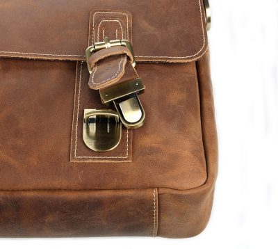 Vintage Leather Messenger Bag in Brown with Adjustable Shoulder Strap-Buckle