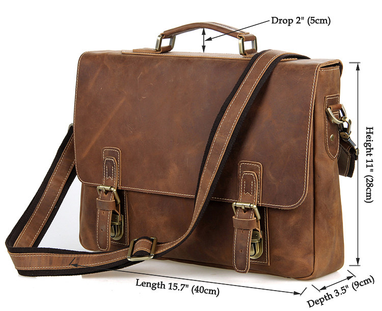 Vintage Leather Messenger Bag in Brown with Adjustable Shoulder Strap