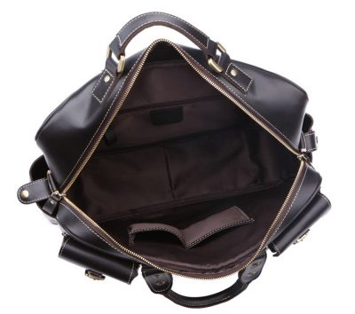 Handmade Leather Briefcase, Leather Travel Bag, Weekend Bag-Inside