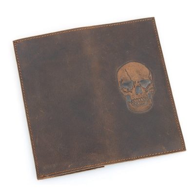 Skull Pattern Leather Wallet, Vintage Leather Long Wallet for Wen-Back