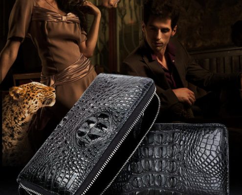 crocodile head leather wallet