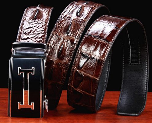 Crocodile Leather Belt for Blue Pants