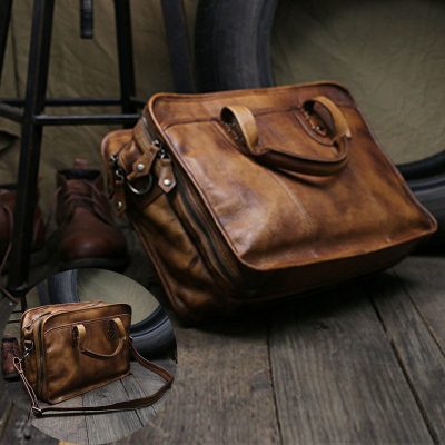 Handmade Vintage Leather Briefcase Messenger Bag for Men