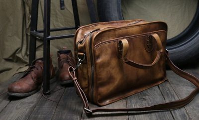 Handmade Vintage Leather Briefcase Messenger Bag for Men-Brown